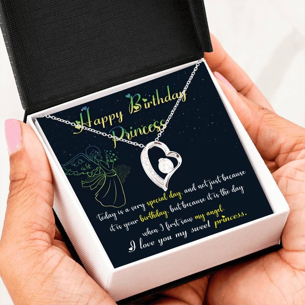 Happy Birthday Princess Message Card Forever Love Necklace Gift For Women