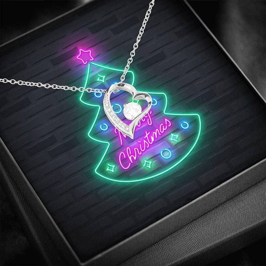 For Mom Neon Sign Christmas Tree Forever Love Necklace