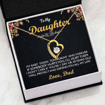 Gift For Daughter I Will Protect You 14K White Gold Forever Love Necklace