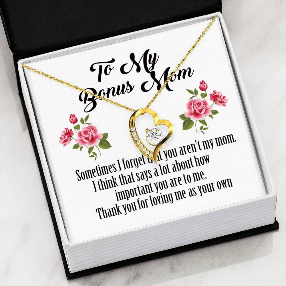 Thank For Loving Me Pink Camellia 18k Gold Forever Love Necklace Gift For Mom Bonus Mom