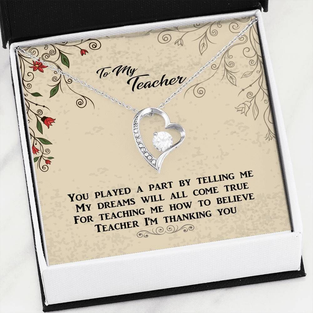 To My Teacher I'm Thanking You 14K White Gold Forever Love Necklace