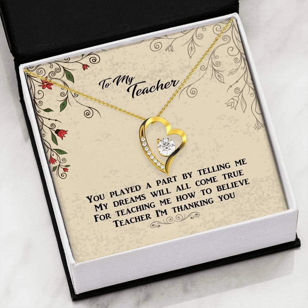 To My Teacher I'm Thanking You 14K White Gold Forever Love Necklace