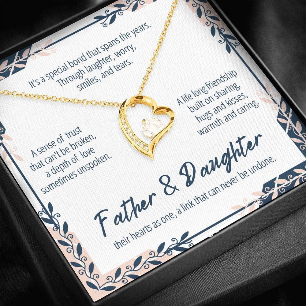 Father And Daughter Their Hearts As One 14K White Gold Forever Love Necklace Gift For Daughter