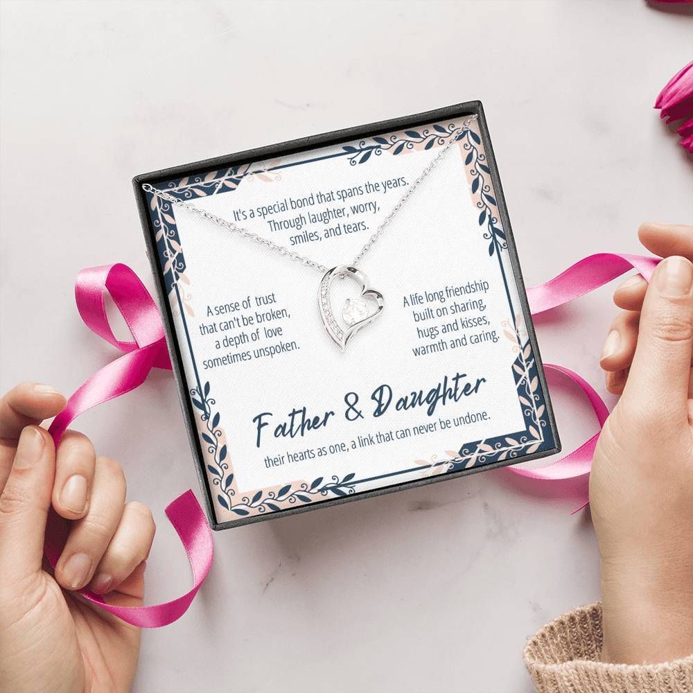 Father And Daughter Their Hearts As One 14K White Gold Forever Love Necklace Gift For Daughter