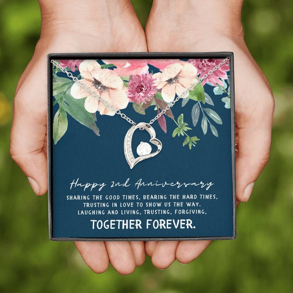 Happy 3rd Anniversary Together Forever Gift For Wife 14K White Gold Forever Love Necklace