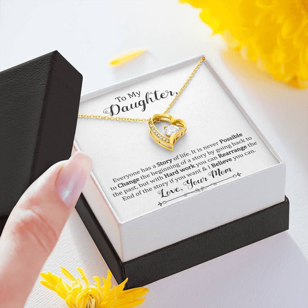 Hard Work You Can Rearrange The End Of The Story 14K White Gold Forever Love Necklace Gift For Daughter