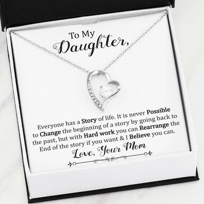 Hard Work You Can Rearrange The End Of The Story 14K White Gold Forever Love Necklace Gift For Daughter