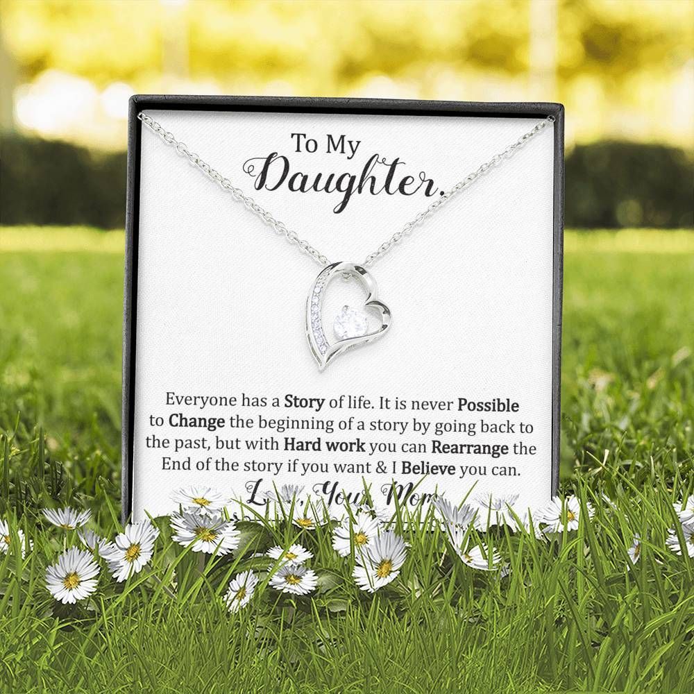 Hard Work You Can Rearrange The End Of The Story 14K White Gold Forever Love Necklace Gift For Daughter