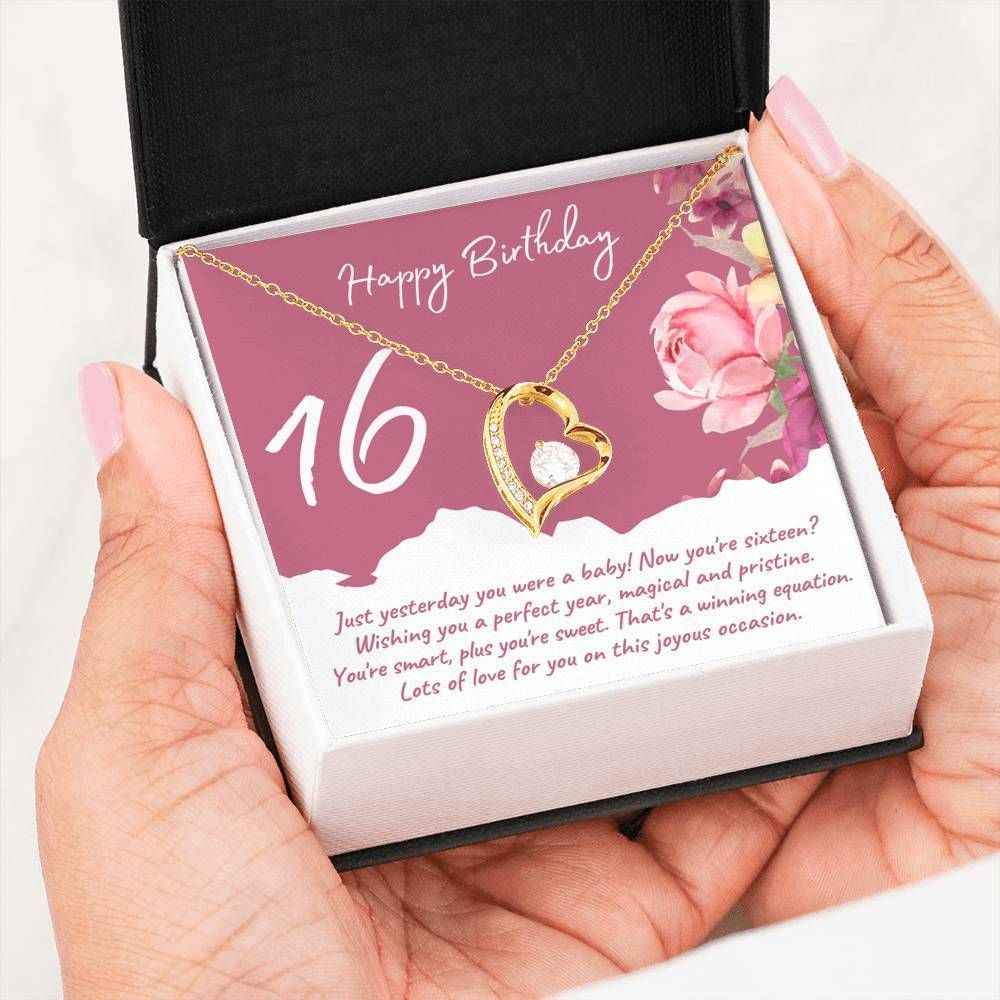 Happy 16th Birthday 14K White Gold Forever Love Necklace Gift For Daughter