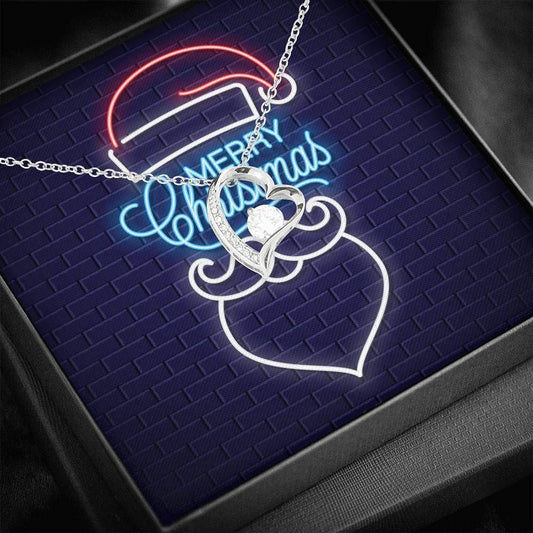 Santa Claus Neon Sign Merry Christmas 14K White Gold Forever Love Necklace Gift For Women