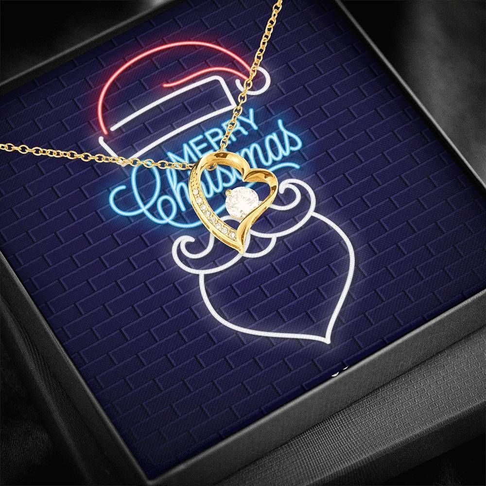 Santa Claus Neon Sign Merry Christmas 14K White Gold Forever Love Necklace Gift For Women