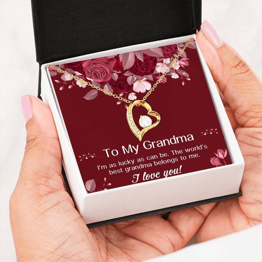 I'm As Lucky As Can Be 18k Gold Forever Love Necklace Gift For Grandma