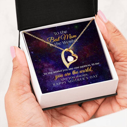 You Are The World Cosmos 14K White Gold Forever Love Necklace Gift For Mom