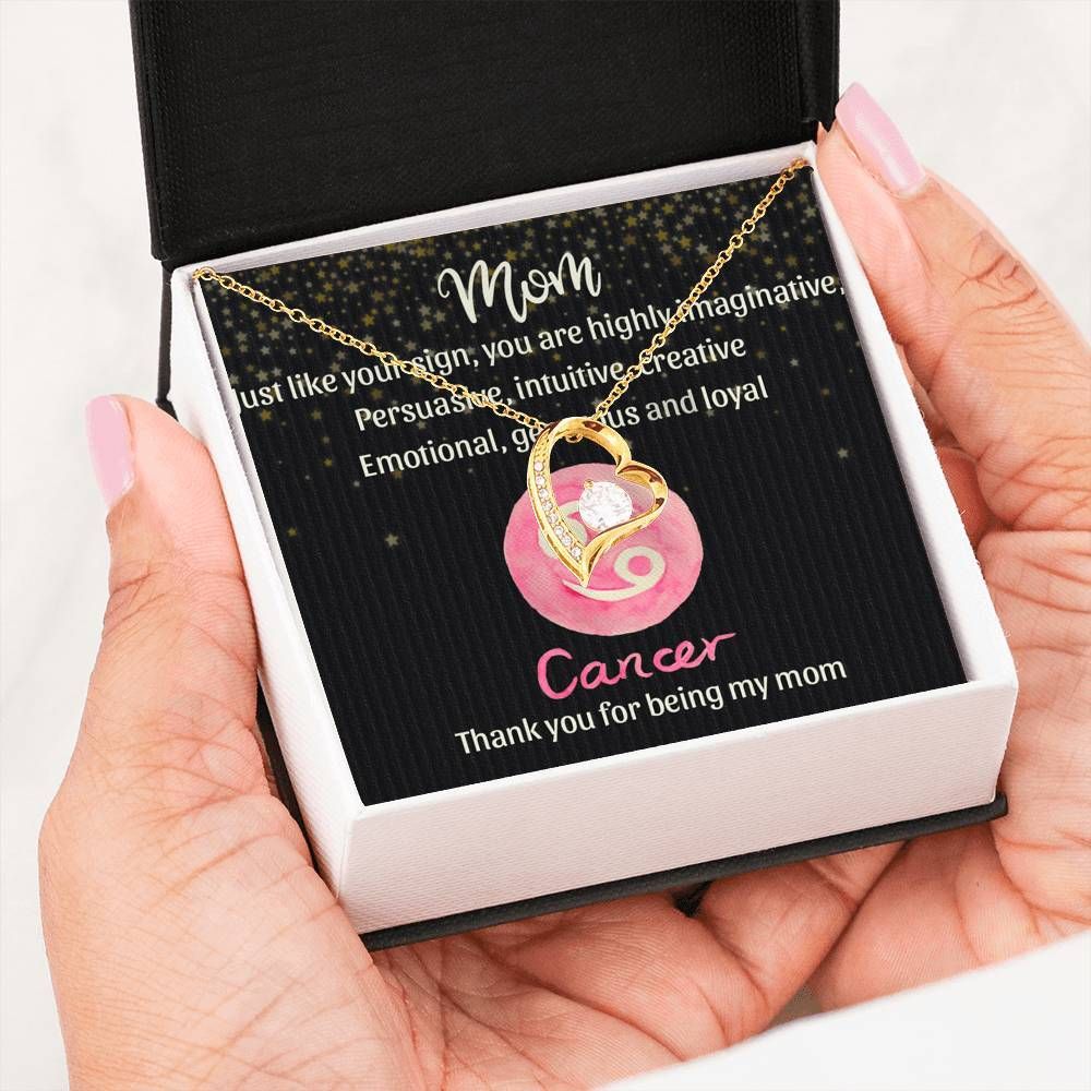 Thank For Being My Mom Gift For Cancer Zodiac Mom 14K White Gold Forever Love Necklace