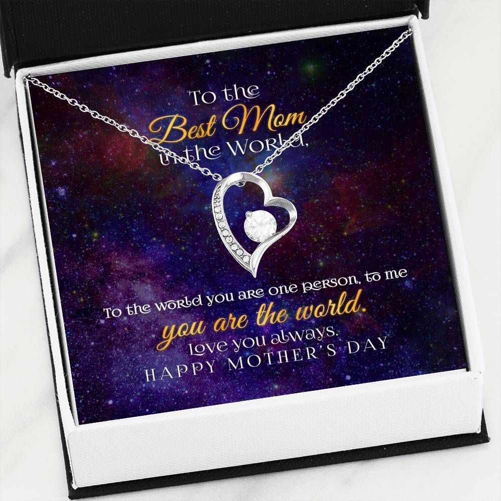 You Are The World Cosmos 14K White Gold Forever Love Necklace Gift For Mom