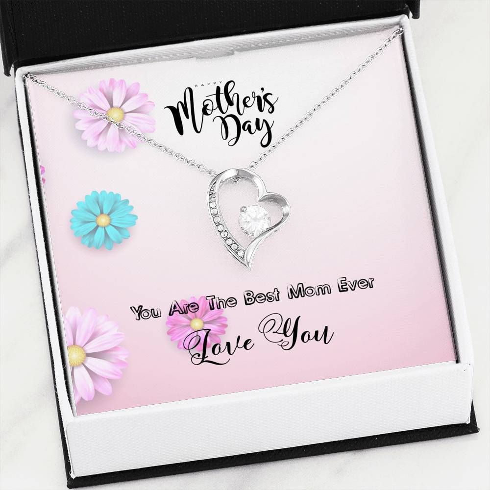 Gift For Mom You're The Best Mom Ever 14K White Gold Forever Love Necklace