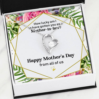 Happy Mother's Day 14K White Gold Forever Love Necklace Gift For Mom Mama In Law