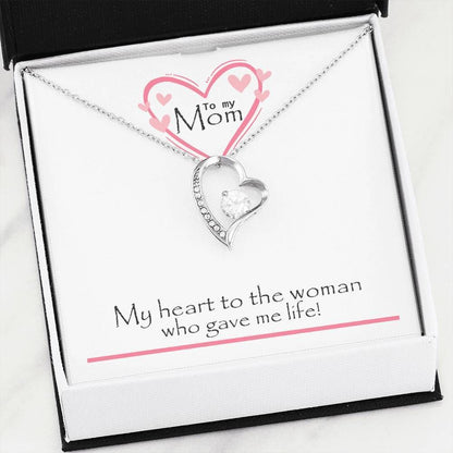 Gift For Mom My Heart To The Woman Who Gave Me Life 14K White Gold Forever Love Necklace