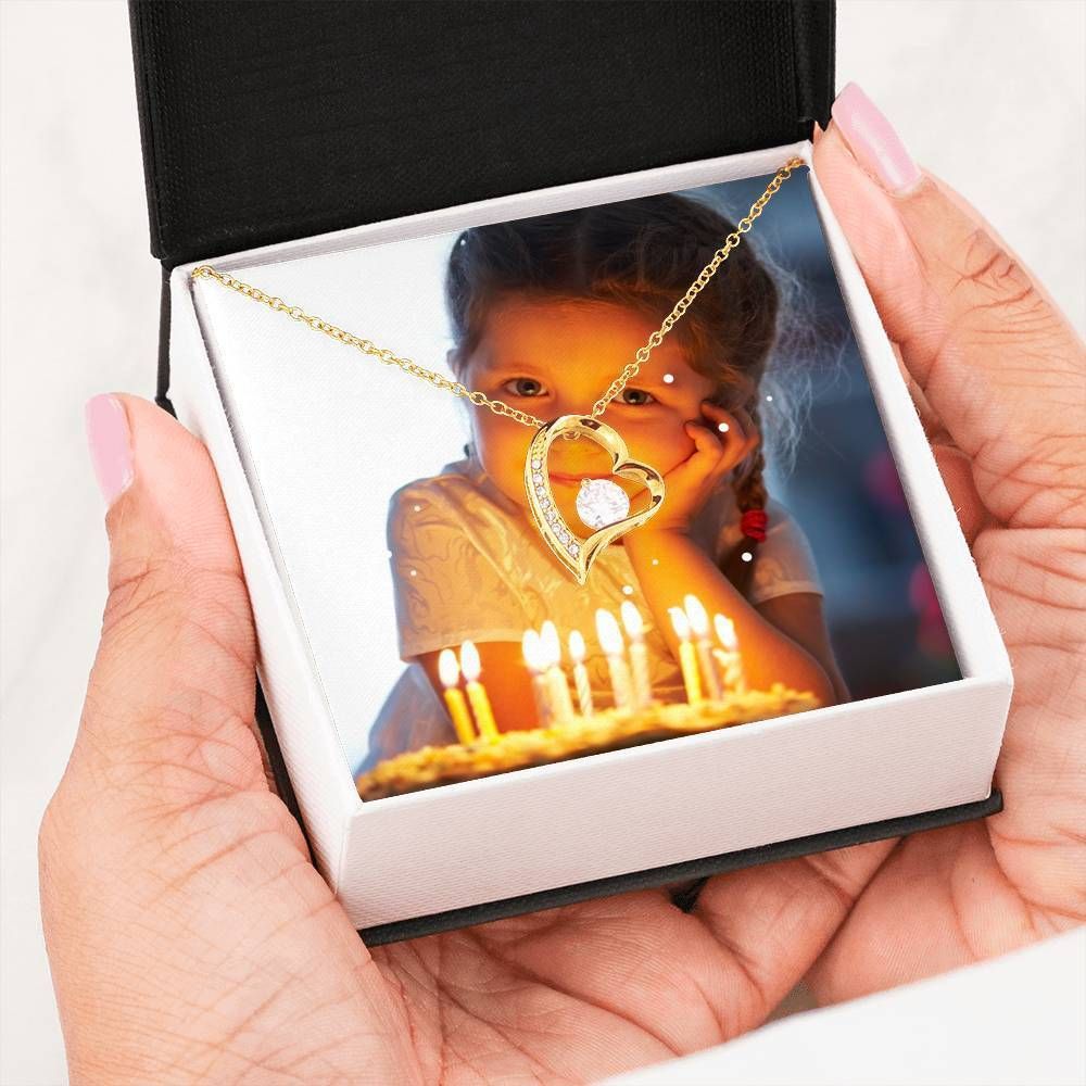 Baby With Birthday Cake 14K White Gold Forever Love Necklace Gift For Daughter