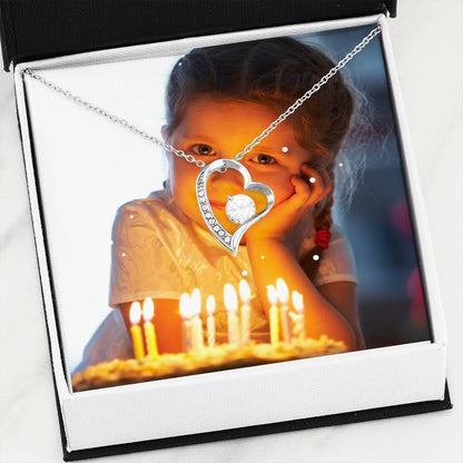 Baby With Birthday Cake 14K White Gold Forever Love Necklace Gift For Daughter