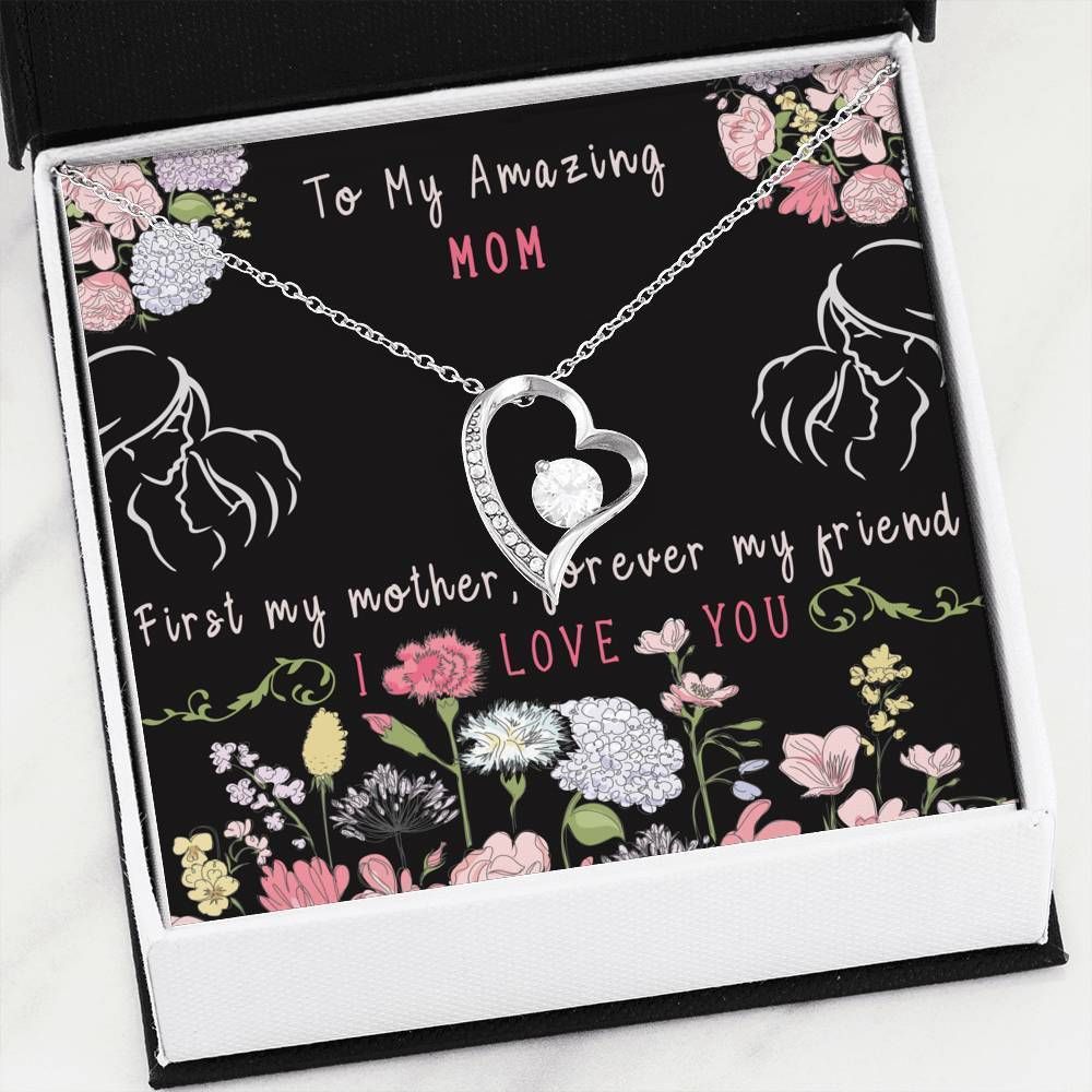 Forever My Friend Flower Garden 14K White Gold Forever Love Necklace Gift For Mom