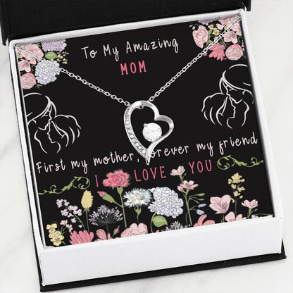 Forever My Friend Flower Garden 14K White Gold Forever Love Necklace Gift For Mom