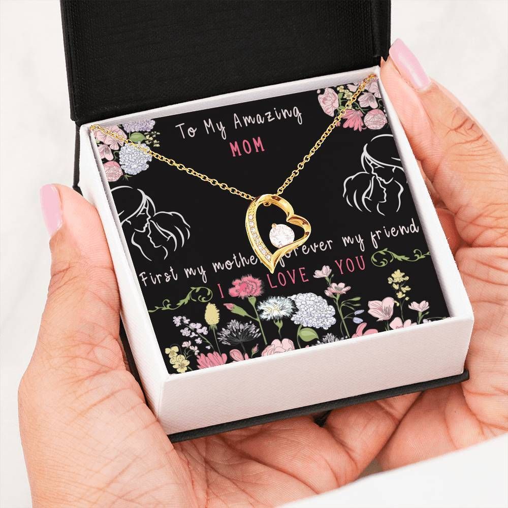 Forever My Friend Flower Garden 14K White Gold Forever Love Necklace Gift For Mom