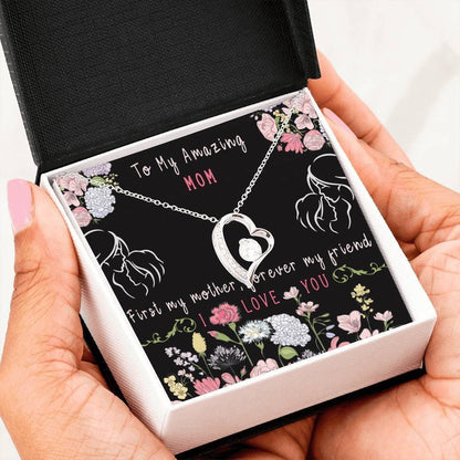 Forever My Friend Flower Garden 14K White Gold Forever Love Necklace Gift For Mom