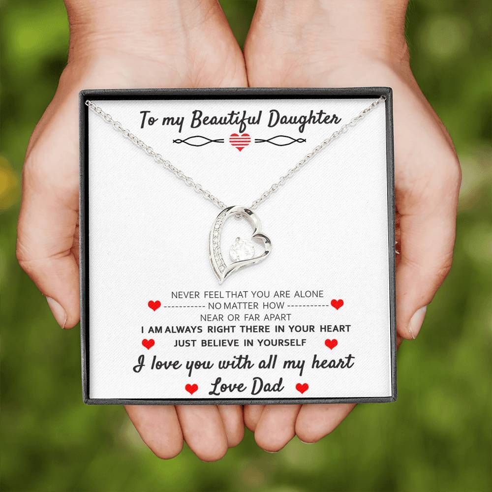 Love You With All My Heart 14K White Gold Forever Love Necklace Gift For Daughter