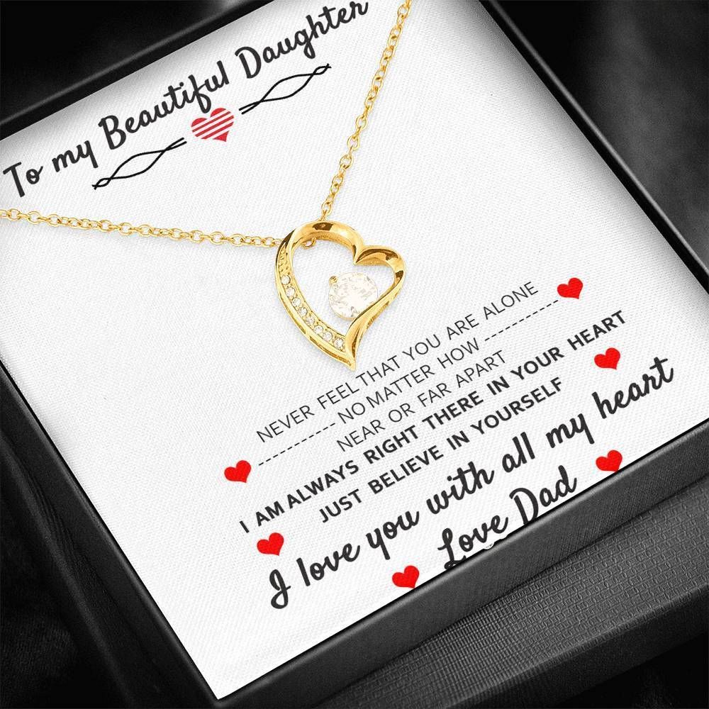 Love You With All My Heart 14K White Gold Forever Love Necklace Gift For Daughter