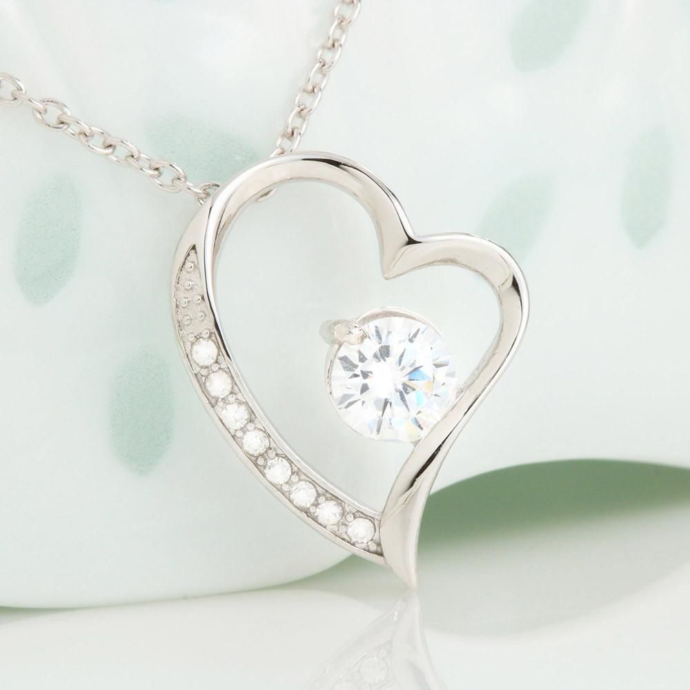 Love You With All My Heart 14K White Gold Forever Love Necklace Gift For Daughter