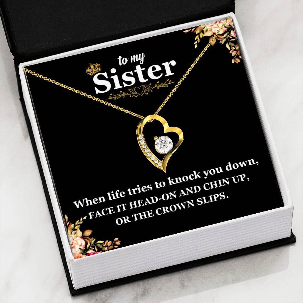 Face It Head On 14K White Gold Forever Love Necklace Gift For Sister