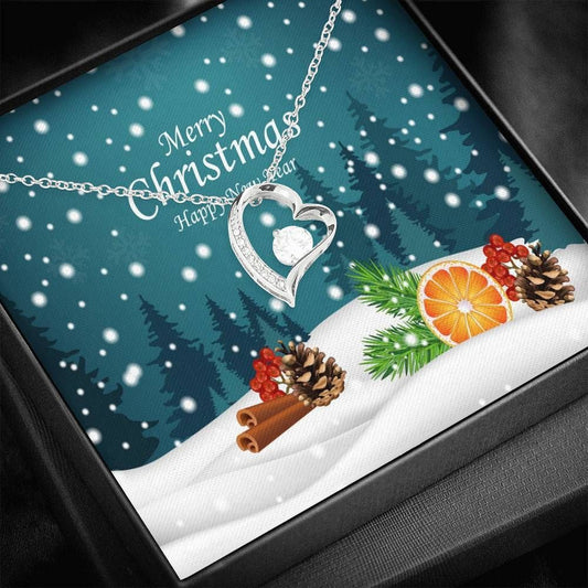 Winter Snowy Merry Christmas 14K White Gold Forever Love Necklace Gift For Friends