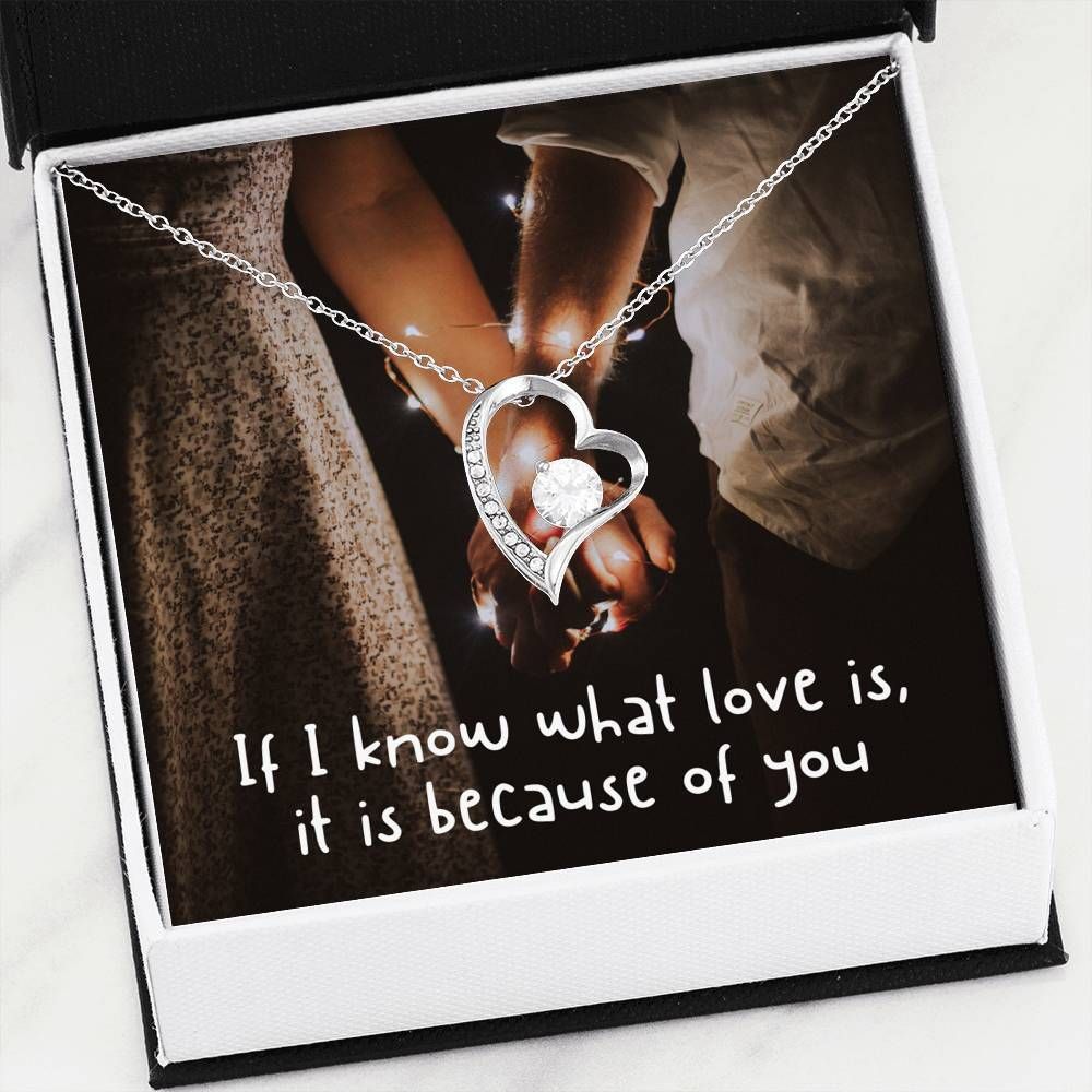 It Is Because Of You 14K White Gold Forever Love Necklace Gift For Hers