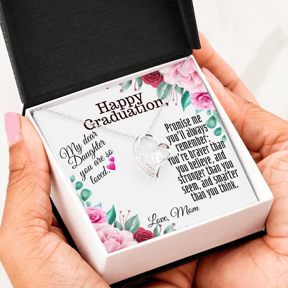 Happy Graduation Pink Rose 14K White Gold Forever Love Necklace Gift For Women