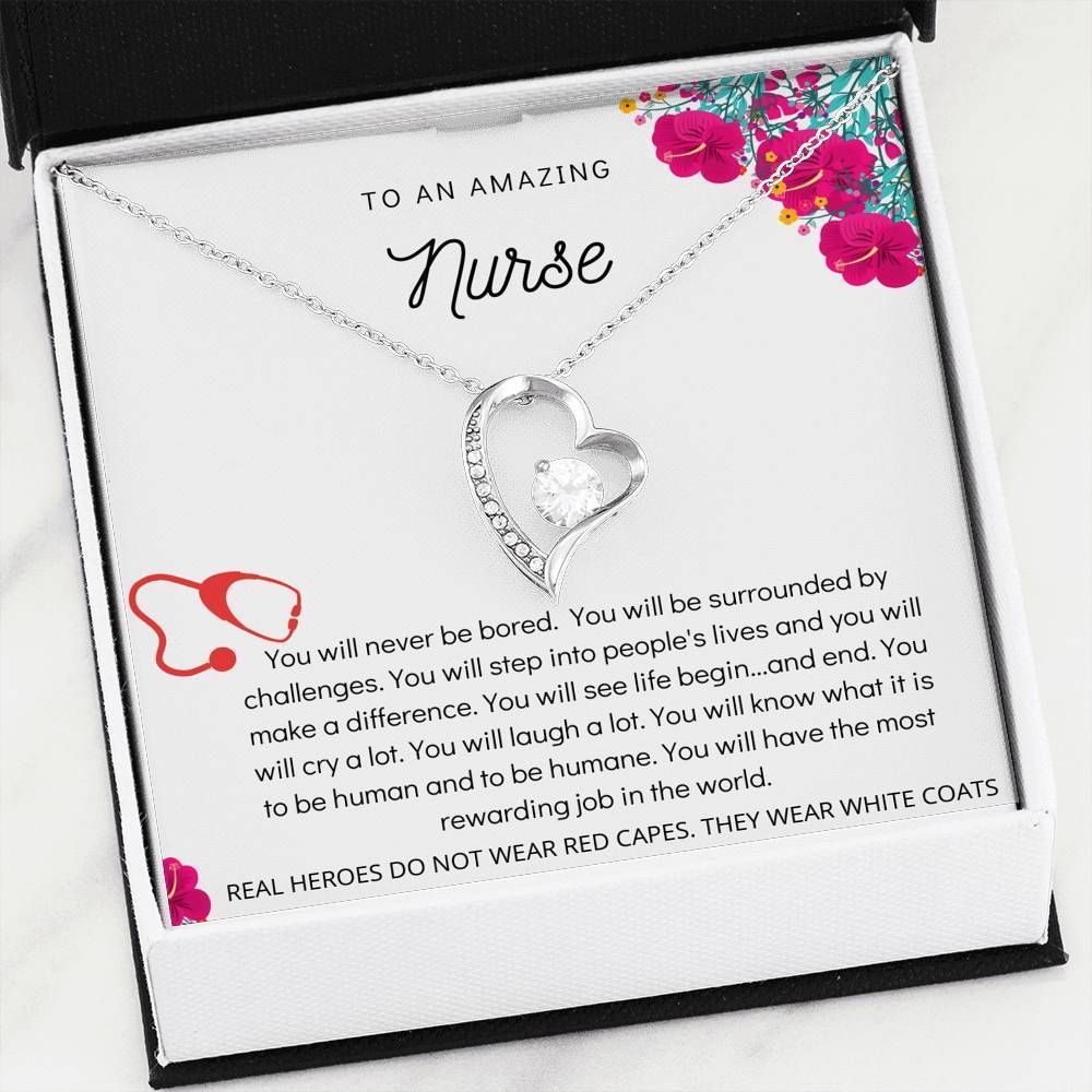 Gift For Nurse Real Heroes Wear White Coats 14K White Gold Forever Love Necklace