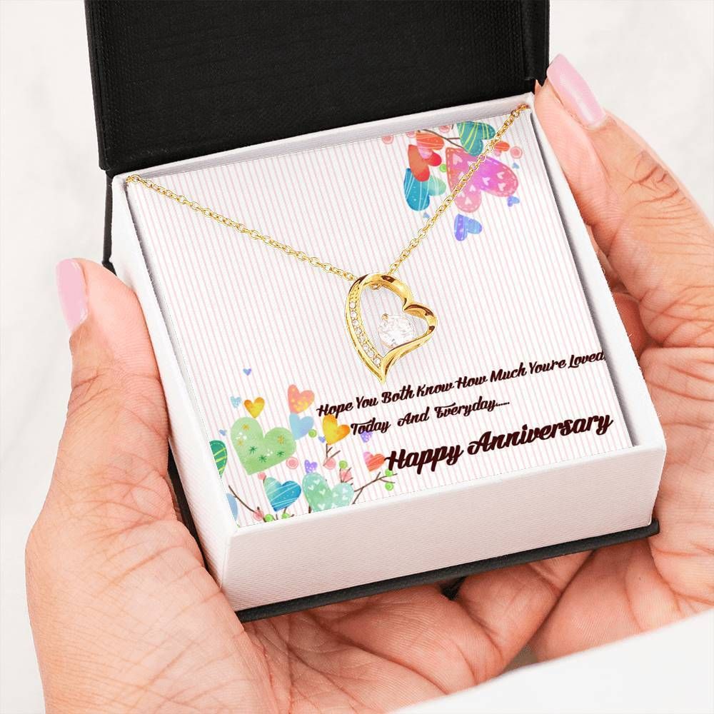 Happy Couple Anniversary Gift For Girlfriend 14K White Gold Forever Love Necklace