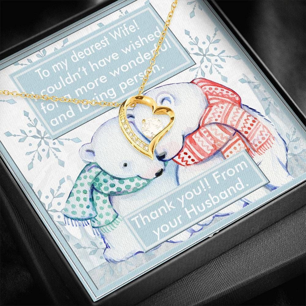 Polar Bear Couple Gift For Wife Thank You 14K White Gold Forever Love Necklace