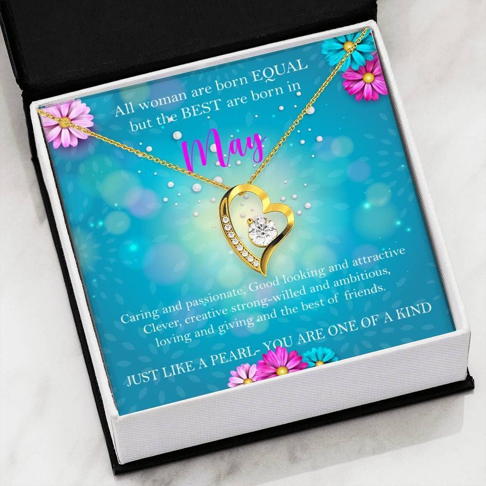 The Best Woman Are Born In May Gift For May Girl 14K White Gold Forever Love Necklace