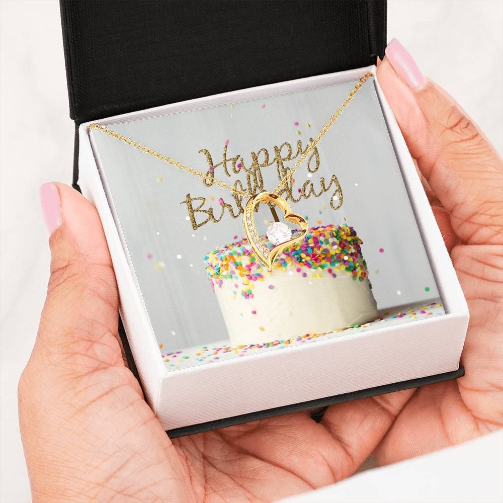 Happy Birthday Gift For Daughter With Speical Cake 14K White Gold Forever Love Necklace