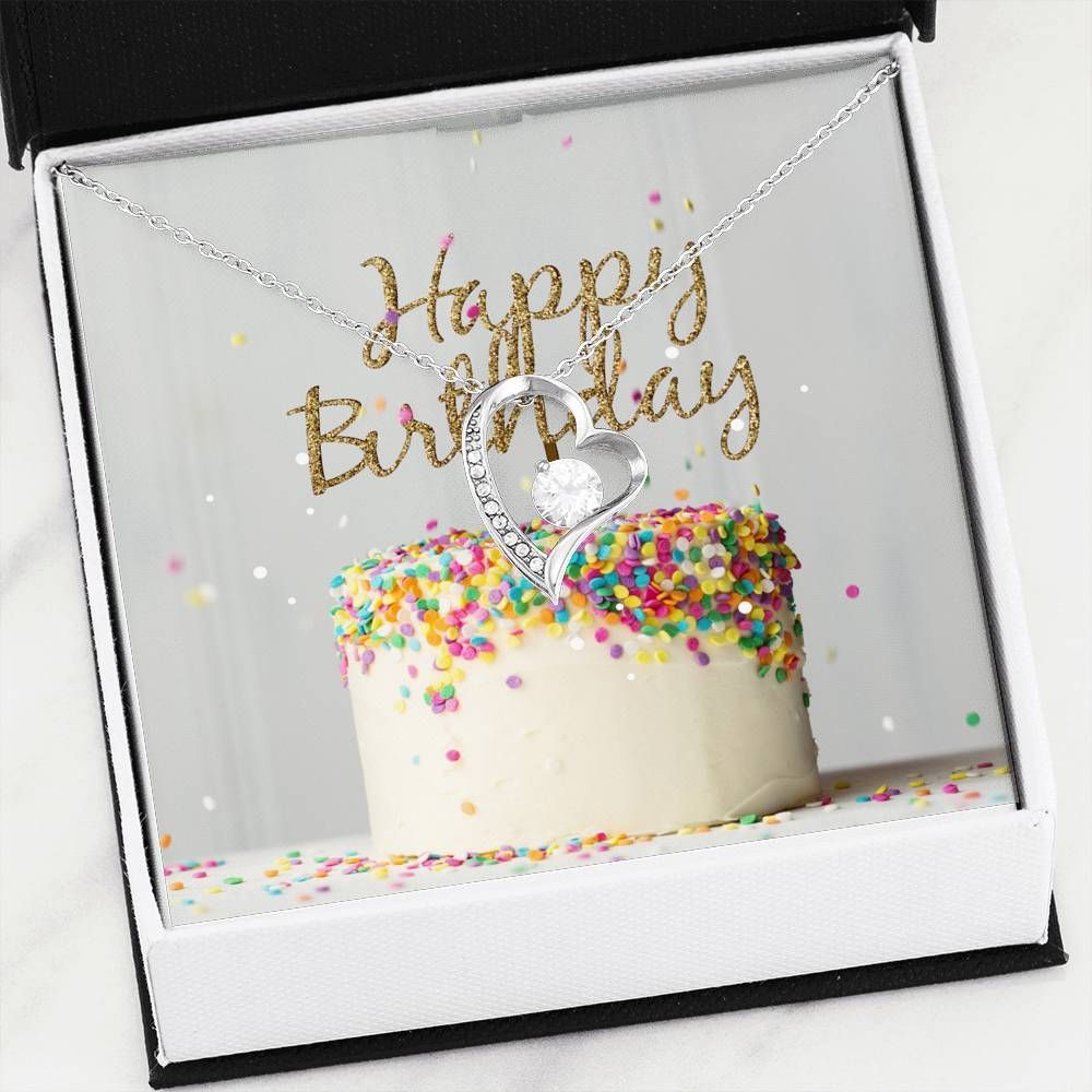 Happy Birthday Gift For Daughter With Speical Cake 14K White Gold Forever Love Necklace