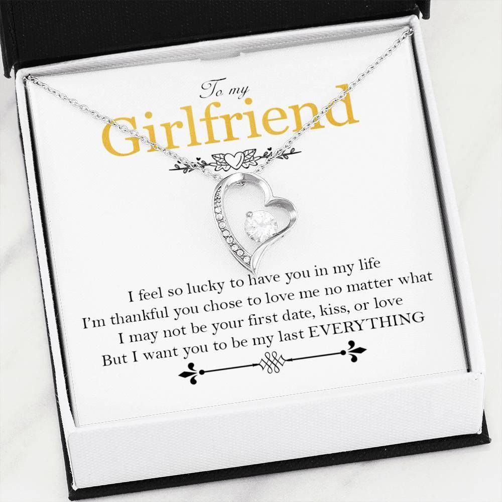 Gift For Girlfriend Want You To Be My Last Everything 14K White Gold Forever Love Necklace