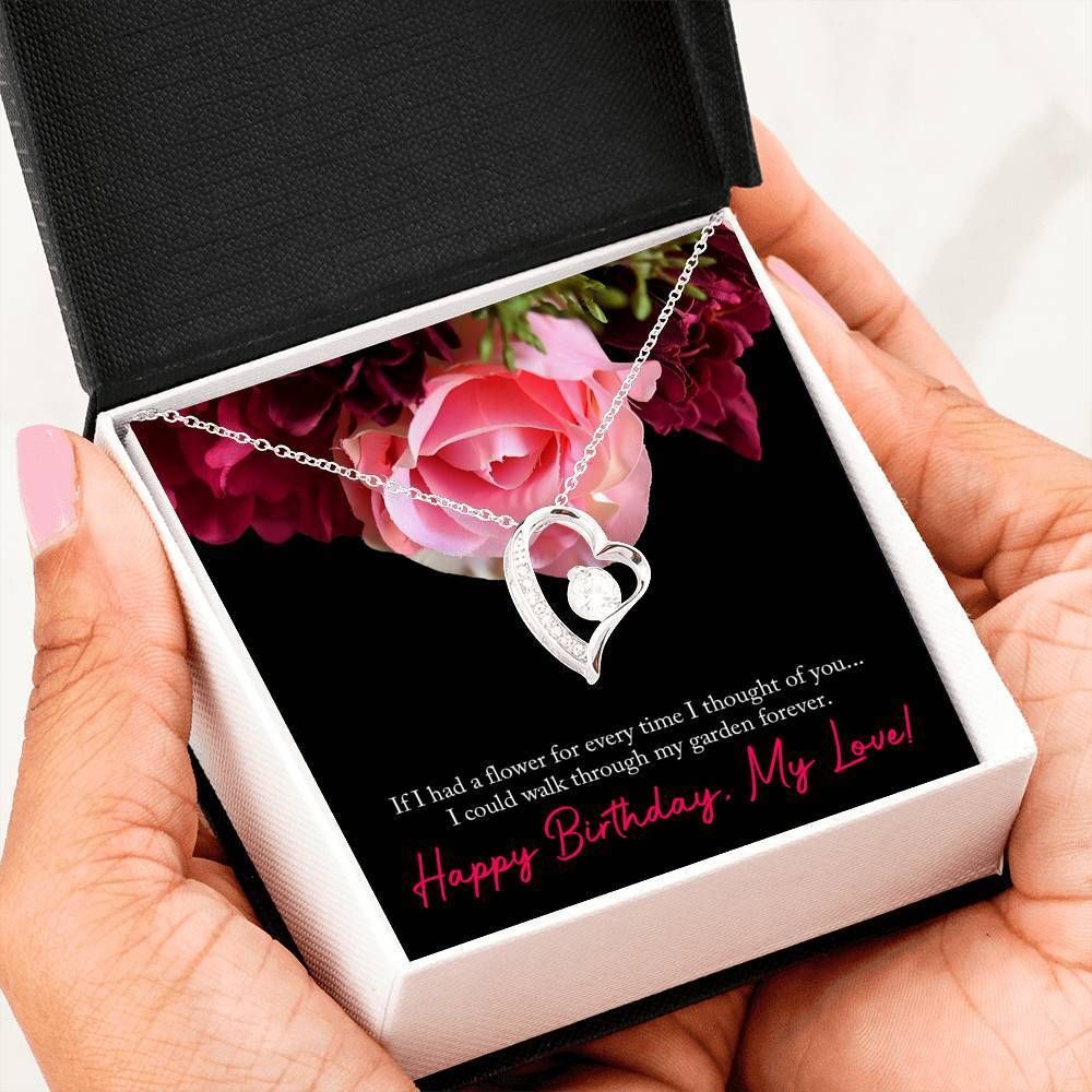 Awesome Rose Happy Birthday My Love Gift For Wife 14K White Gold Forever Love Necklace