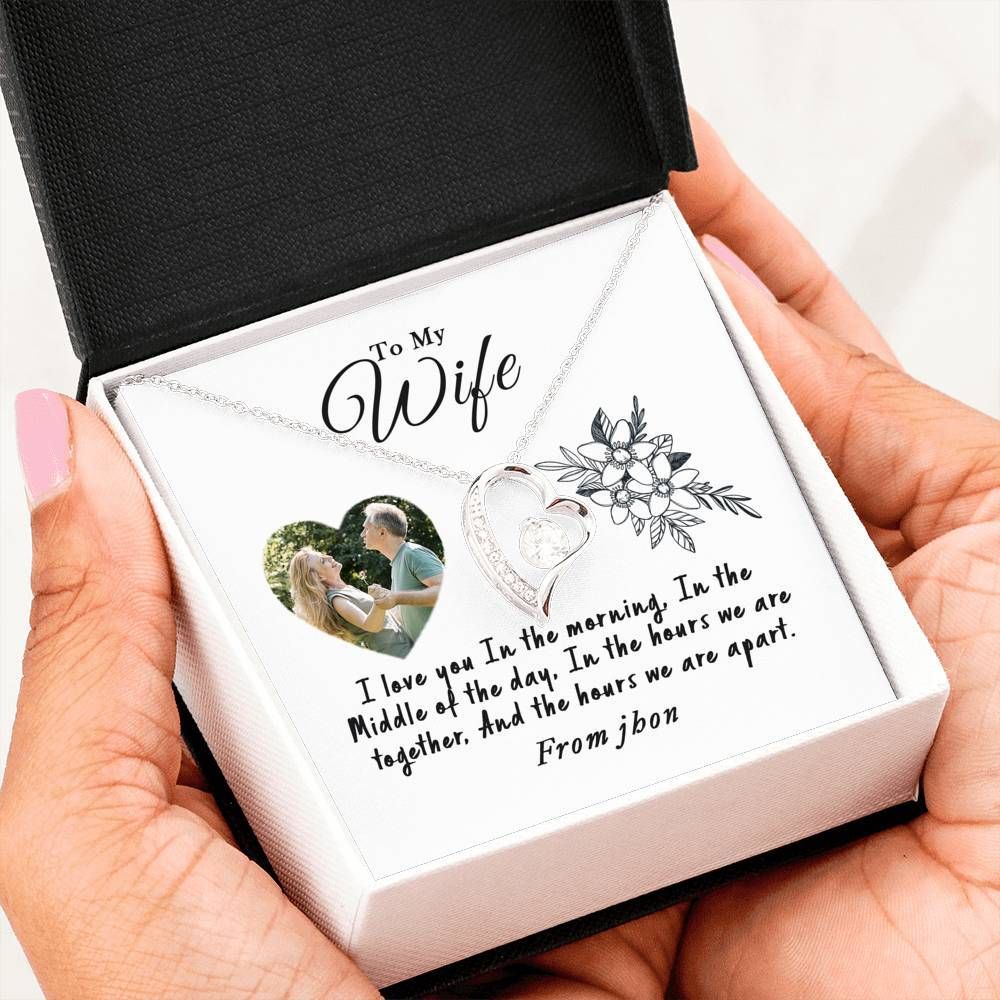 Love You In The Morning 14K White Gold Forever Love Necklace Gift For Wife