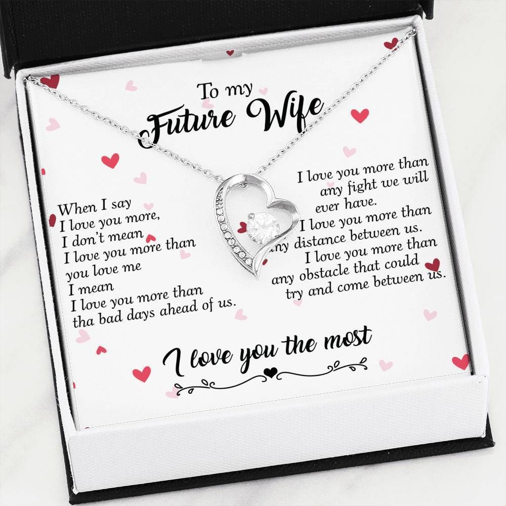 I Love You More Than You Love Me 14K White Gold Forever Love Necklace Gift For Wife Future Wife