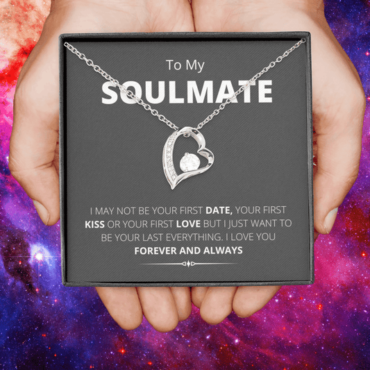 Soulmate Gift For Her Grey Love You Forever And Always 14K White Gold Forever Love Necklace