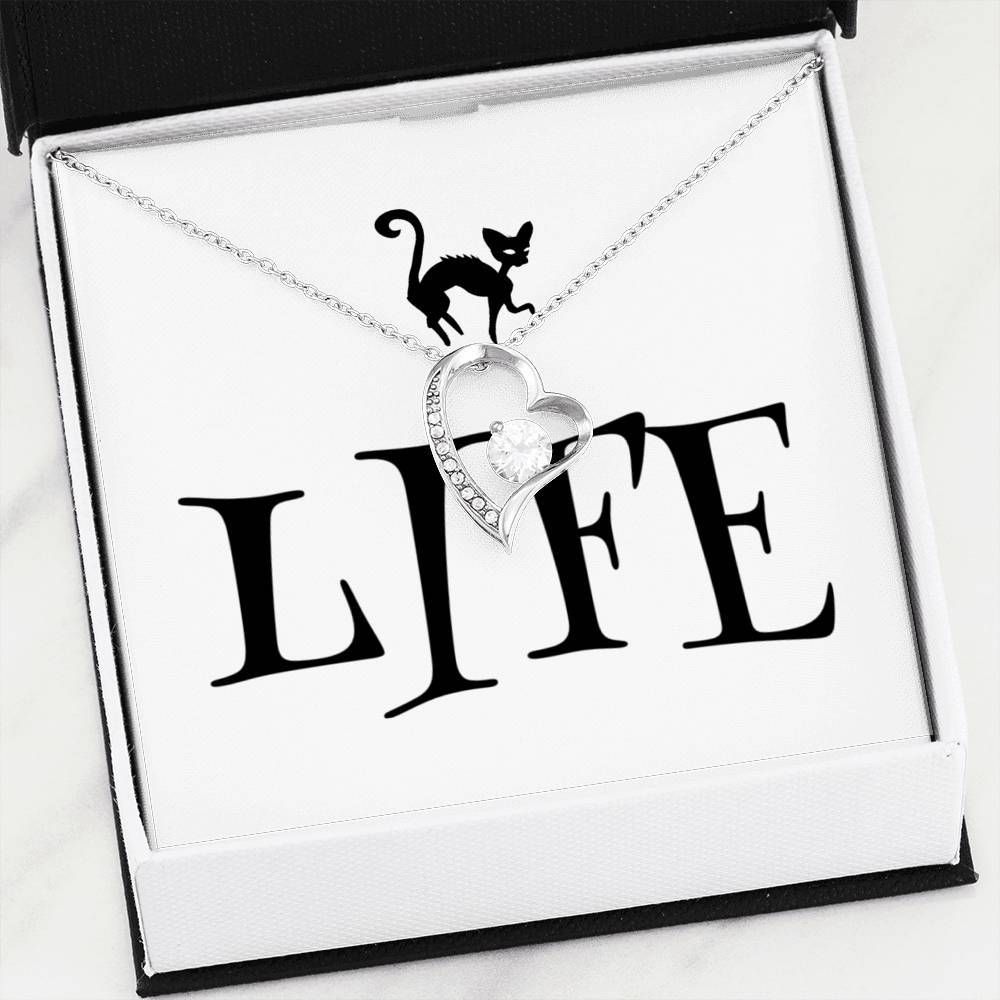 Life Black Cat 14K White Gold Forever Love Necklace Gift For Women