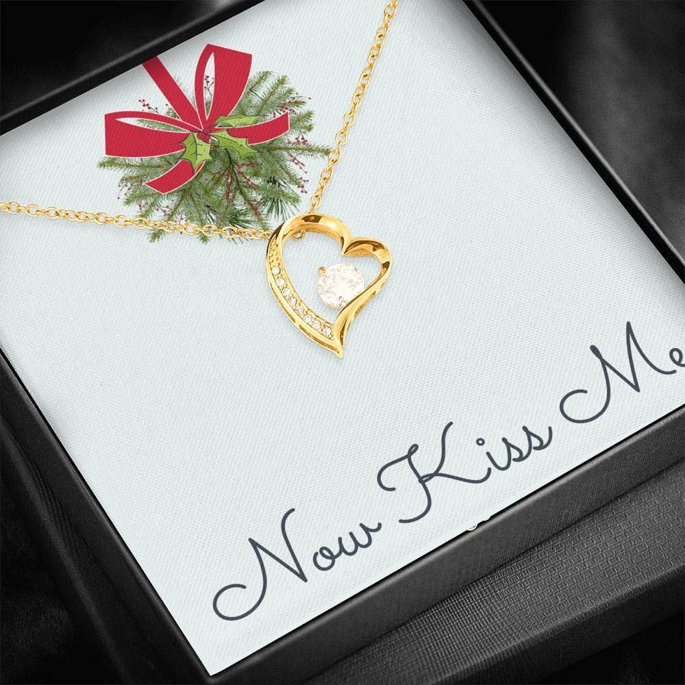 Now Kiss Me Gift For Girlfriend 14K White Gold Forever Love Necklace