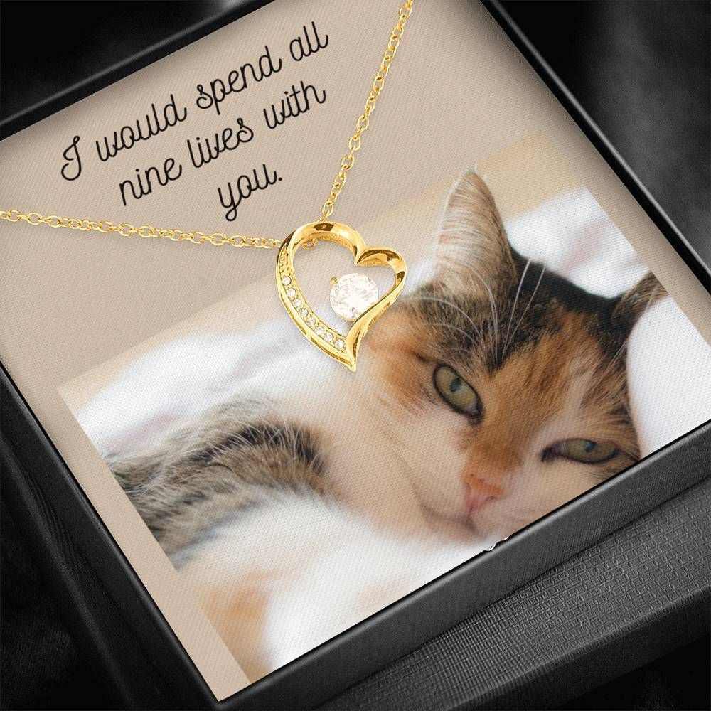 I Would Spend All Nine Lives With You Gift For Cat Lovers 14K White Gold Forever Love Necklace