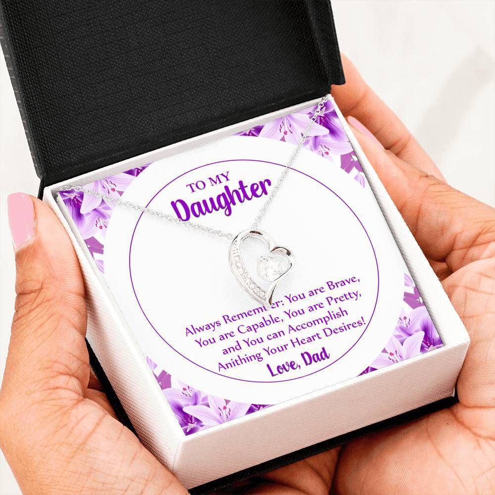 Always Remember Purple And White 14K White Gold Forever Love Necklace Gift For Daughter